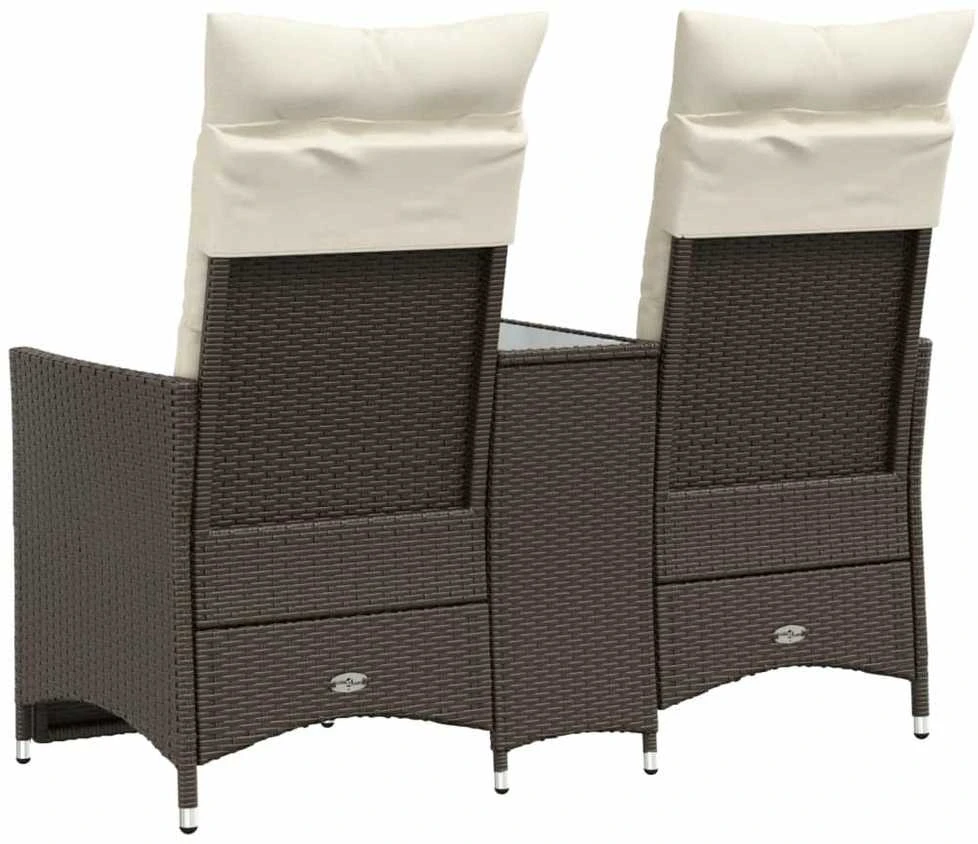 Atlošiama dvivietė sodo sofa su staliuku, ruda, poliratanas