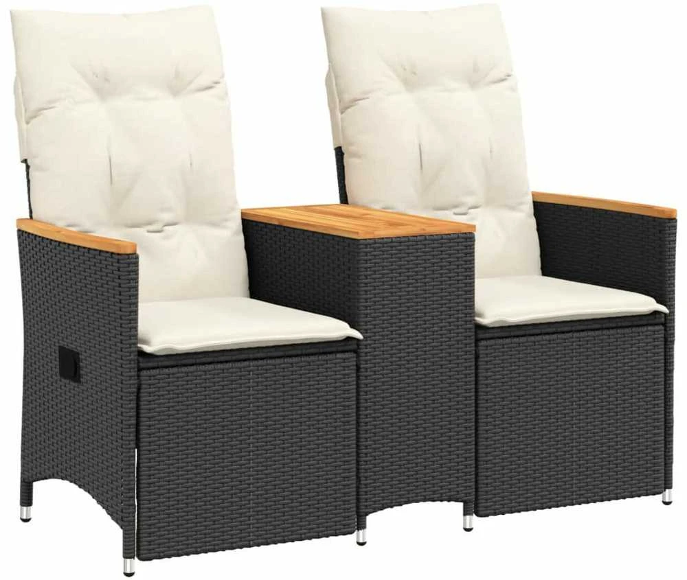 Atlošiama dvivietė sodo sofa su staliuku, juoda, poliratanas