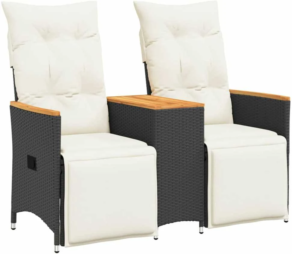 Atlošiama dvivietė sodo sofa su staliuku, juoda, poliratanas
