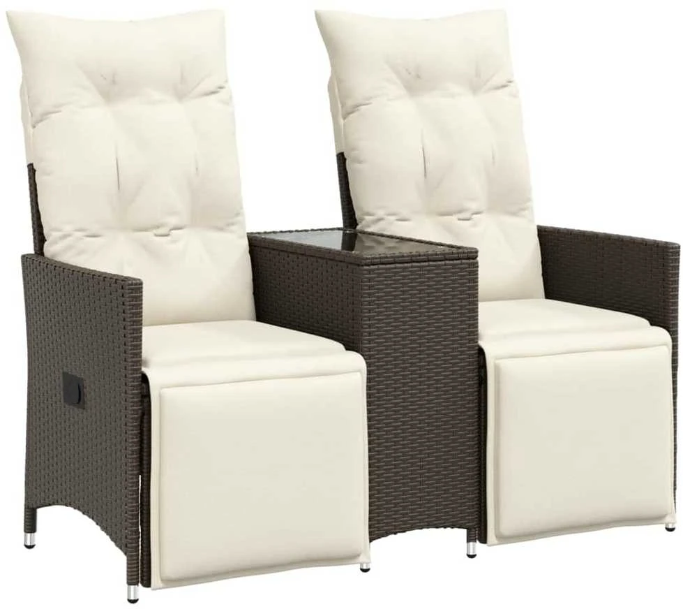 Atlošiama dvivietė sodo sofa su staliuku, ruda, poliratanas