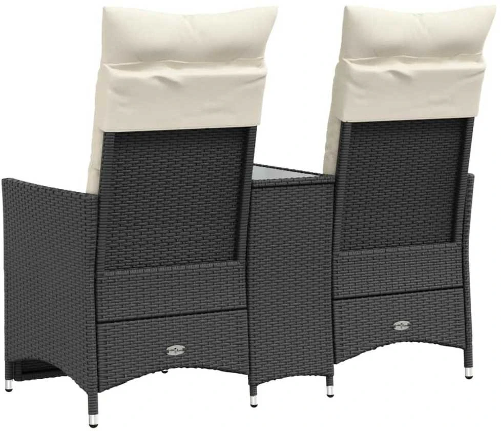 Atlošiama dvivietė sodo sofa su staliuku, juoda, poliratanas