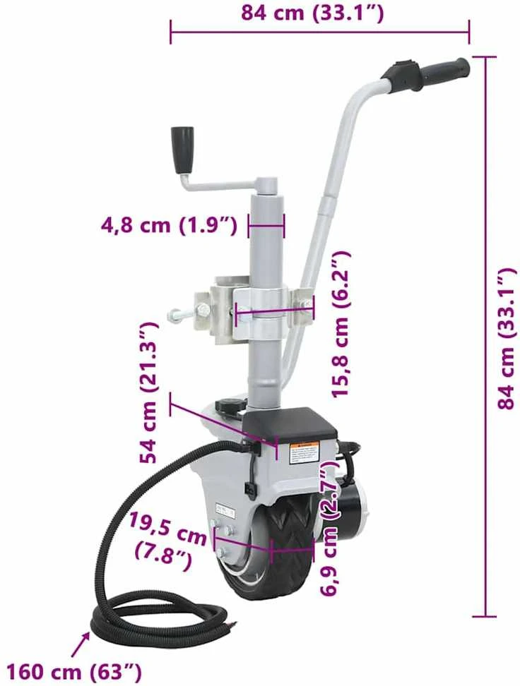 Atraminis ratukas su varikliu priekabai, aliuminis, 12V, 350W