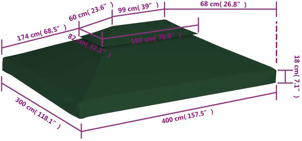 Pakait. pavėsinės uždangalas, 310g/m², žalios sp., 3x4m
