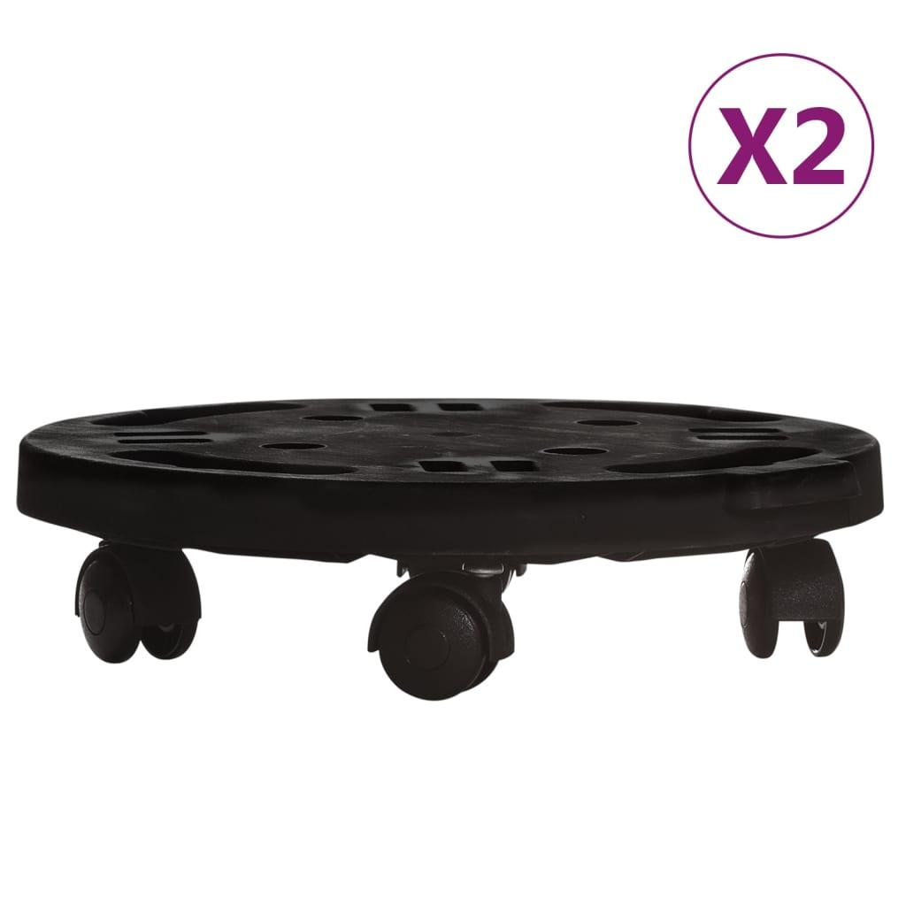Augalų padėklai su ratukais, 2vnt., juodi, 30cm, 170kg