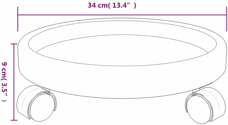 Augalų padėklai su ratukais, 2vnt., pilki, 34cm skersmens, 35kg