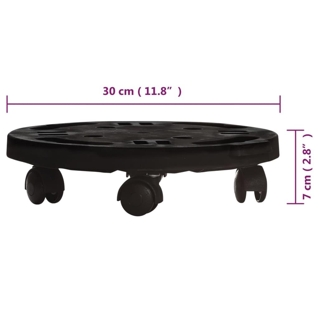 Augalų padėklai su ratukais, 3vnt., juodi, 30cm, 170kg