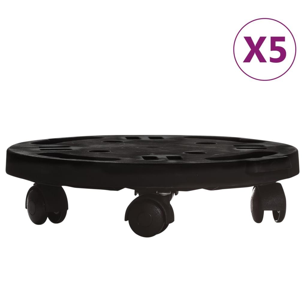 Augalų padėklai su ratukais, 5vnt., juodi, 30cm, 170kg