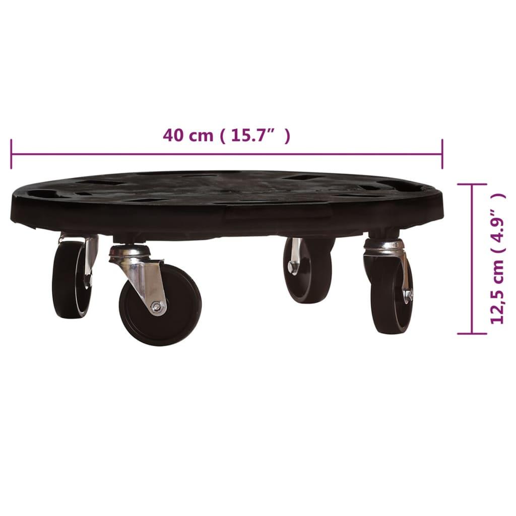 Augalų padėklai su ratukais, 5vnt., juodi, 40cm, 275kg