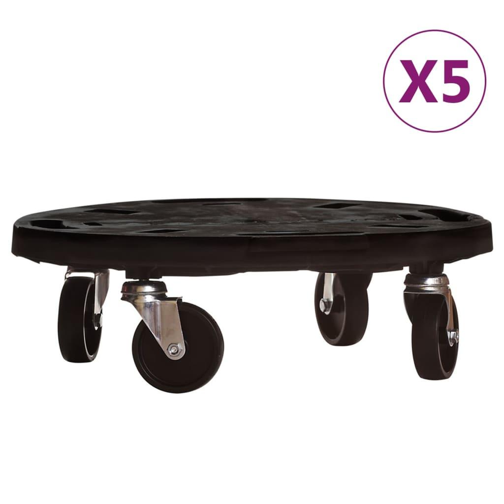 Augalų padėklai su ratukais, 5vnt., juodi, 40cm, 275kg