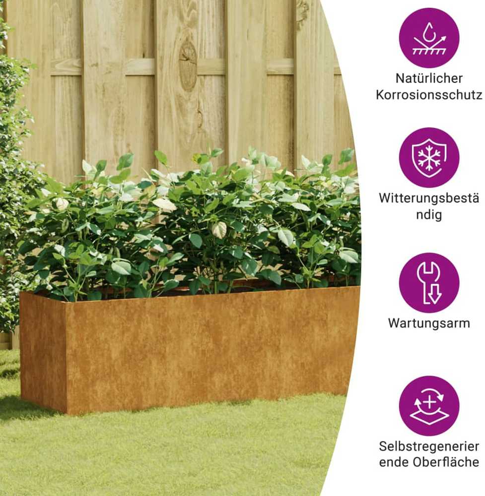 Aukštas sodo lovelis, 280x40x40cm, Corten plienas