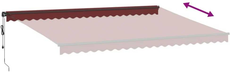 Automatinė ištraukiama markizė su LED, bordo spalvos, 500x300cm