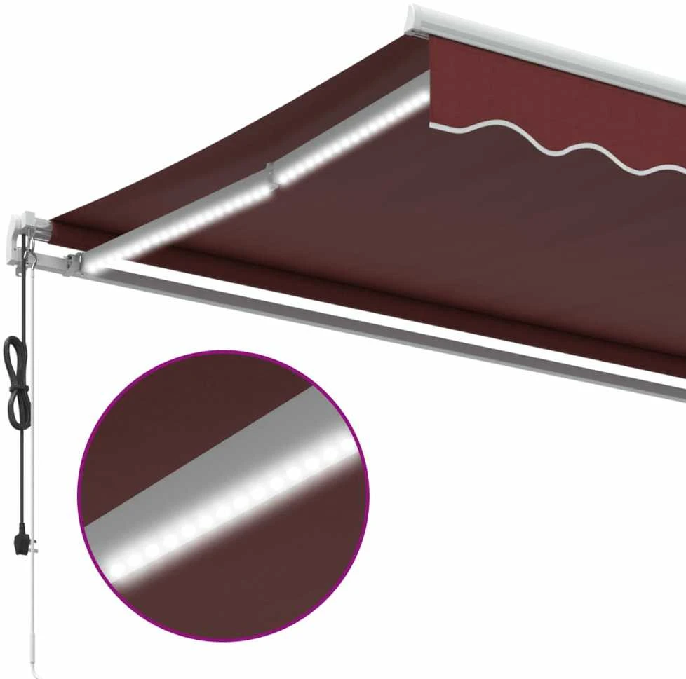 Automatinė ištraukiama markizė su LED, bordo spalvos, 450x350cm