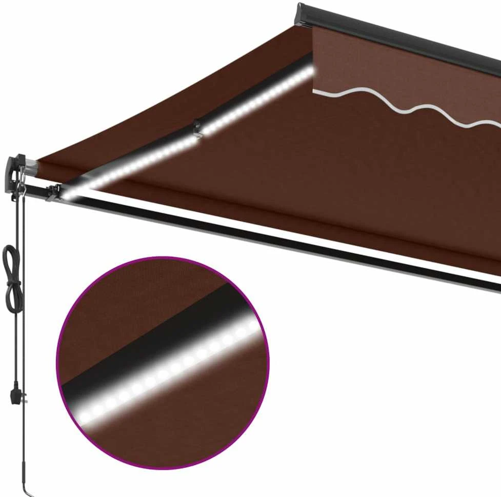 Automatinė ištraukiama markizė su LED, rudos spalvos, 500x350cm