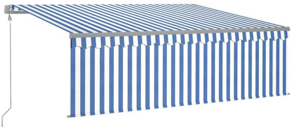 Markizė su uždanga/LED/vėjo jutikliu, mėlyna/balta, 4,5x3m
