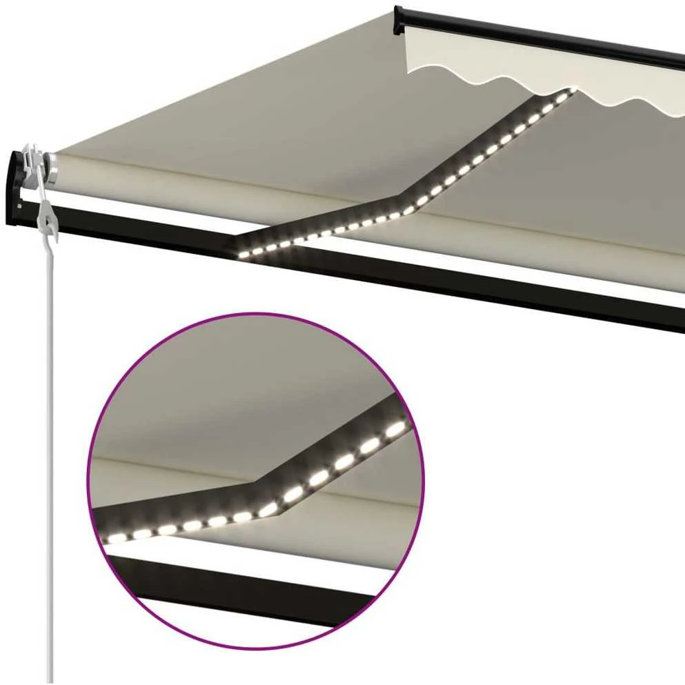 Automatinė markizė su LED/vėjo jutikliu, kreminė, 500x300cm