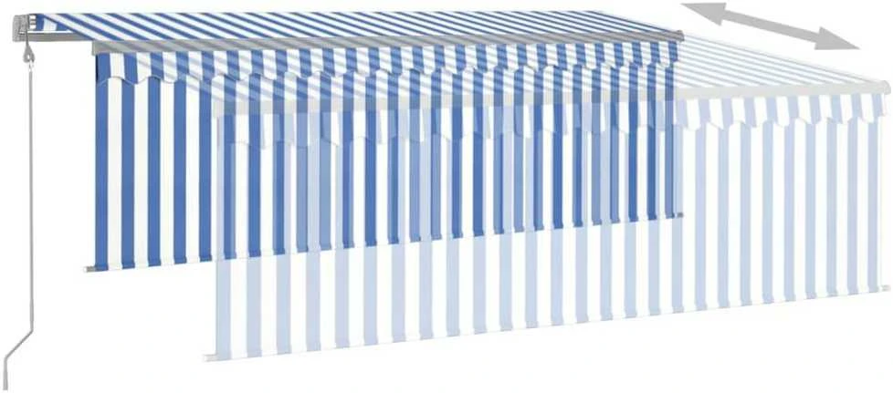 Markizė su uždanga/LED/vėjo jutikliu, mėlyna/balta, 4,5x3m