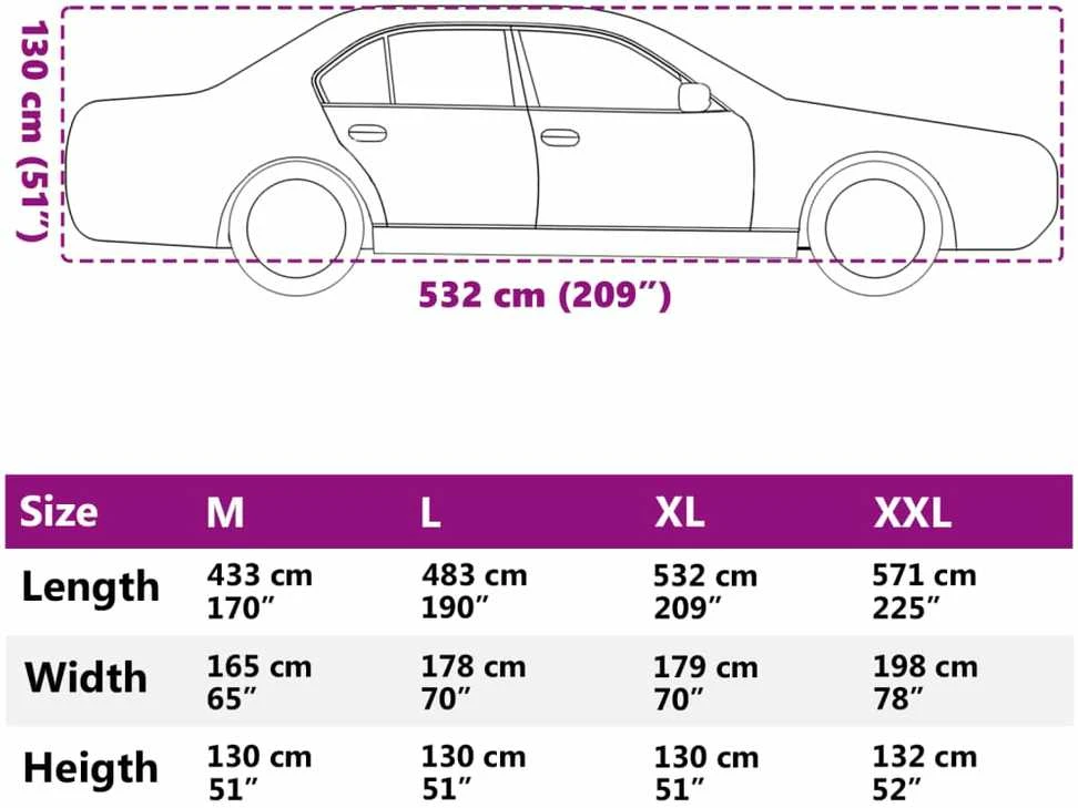 Automobilio uždangalas sedanams, sidabrinis, XL dydžio, pilnas