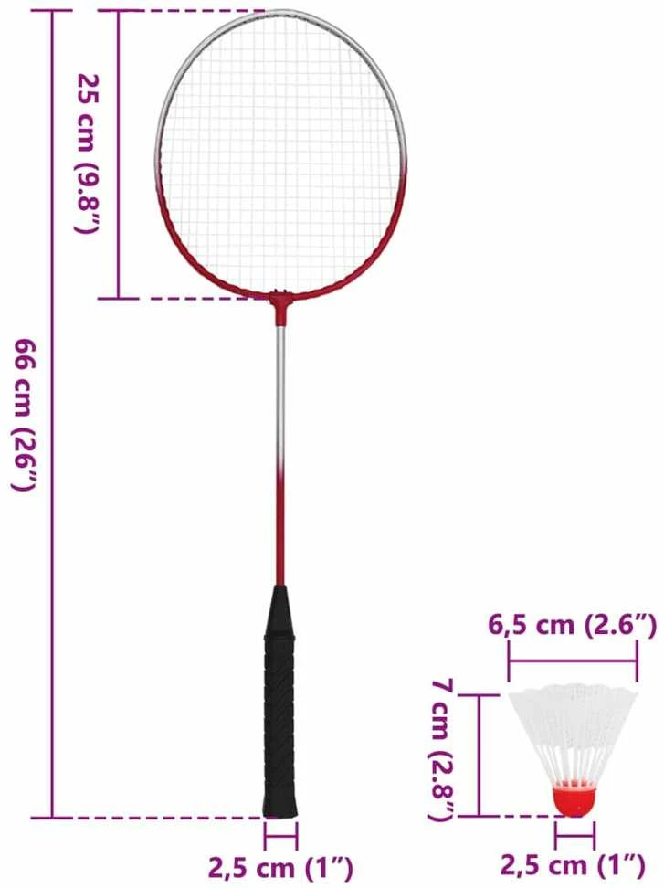 Badmintono rinkinys su 4 raketėmis ir tinkleliu, 620x151cm