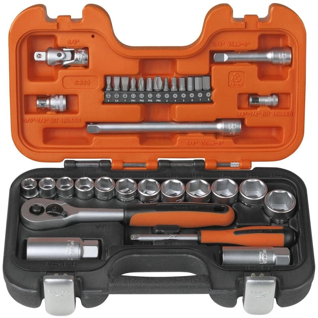 Bahco Galvučių rinkinys 3/8",1/4" priedai, 34vnt. „Dynamic-Drive“ profilis