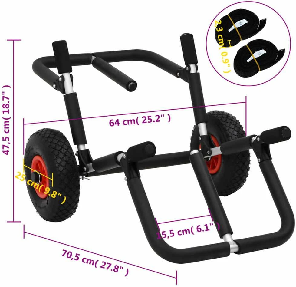 Baidarės vežimėlis, aliuminis, sulankstomas, 90kg