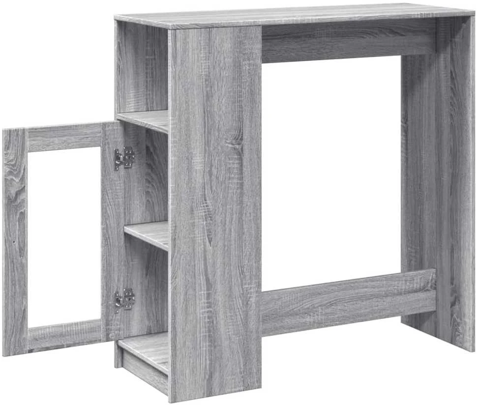 Baro stalas su lentynomis, pilkas, 101x40x103,5cm, mediena