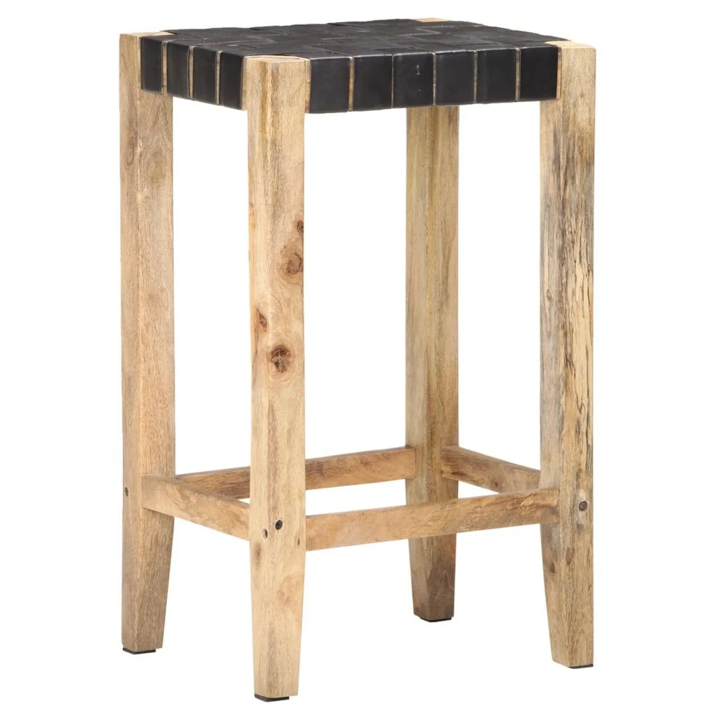 Baro taburetės, 2vnt., juodos spalvos, 75cm, tikra oda