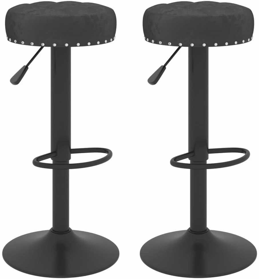 Baro taburetės, 2vnt., juodos spalvos, aksomas