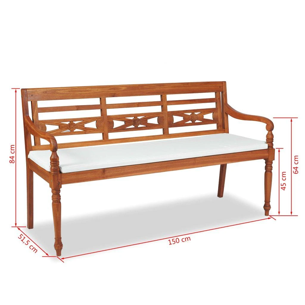 Batavia suoliukas su pagalvėmis, 150 cm, tikmedis