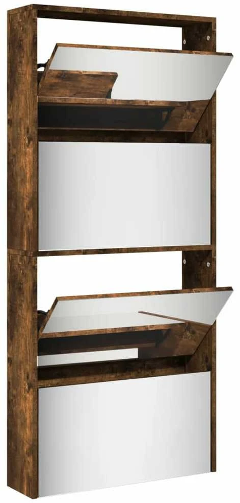 Batų spintelė su veidrodžiu, 4 aukštų, dūminė, 63x17x134cm