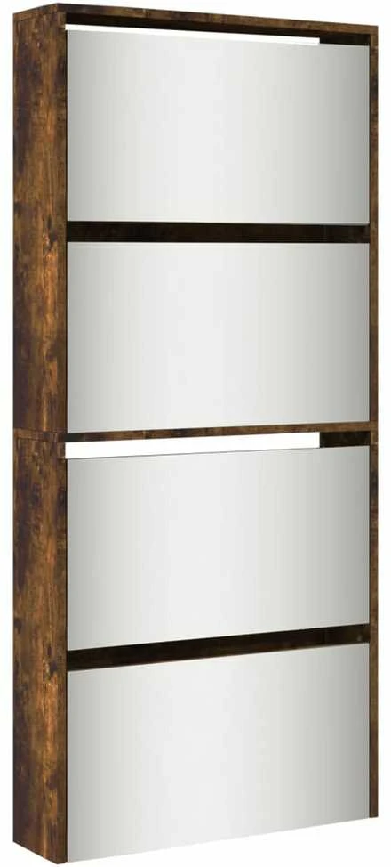 Batų spintelė su veidrodžiu, 4 aukštų, dūminė, 63x17x134cm