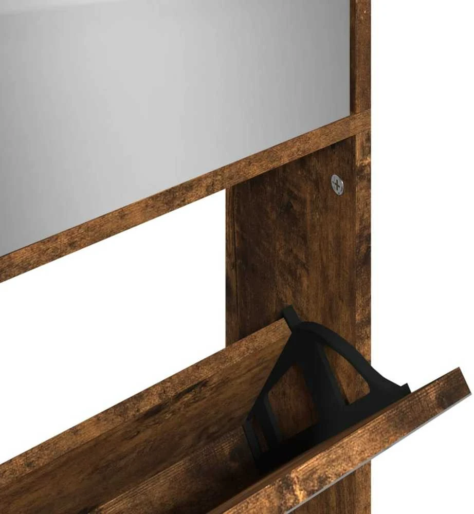 Batų spintelė su veidrodžiu, 4 aukštų, dūminė, 63x17x134cm