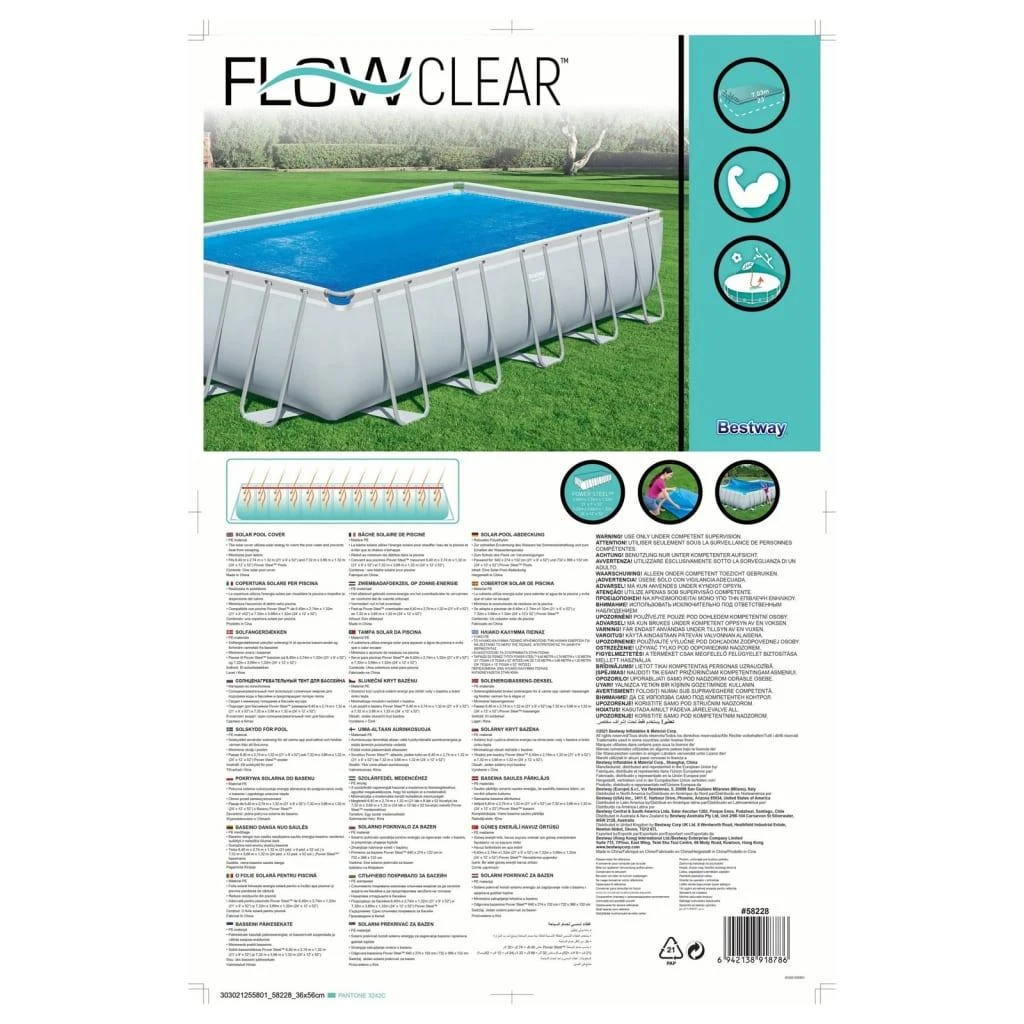 Bestway Baseino uždangalas Flowclear, mėlynas, 703x336cm, stačiakampis