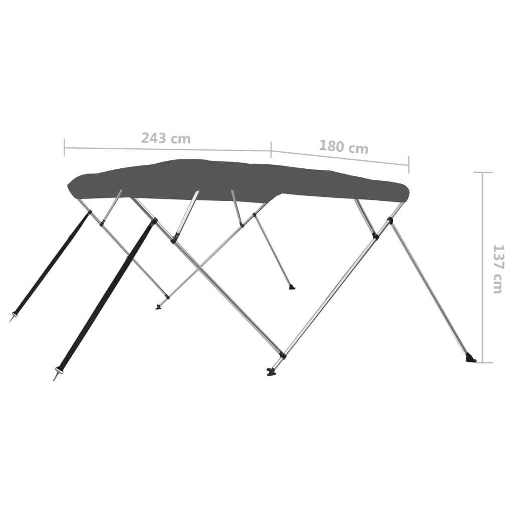 Bimini viršaus stogelis, antracito, 243x180x137cm, 4 lankai