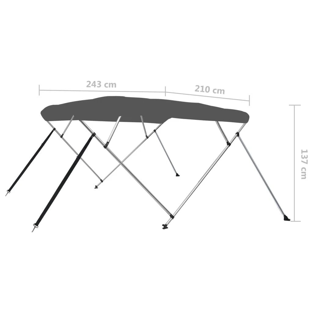 Bimini viršaus stogelis, antracito, 243x210x137cm, 4 lankai