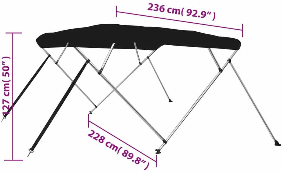 Bimini viršaus stogelis, juodas, 243x210x137cm, 4 lankų rėmas