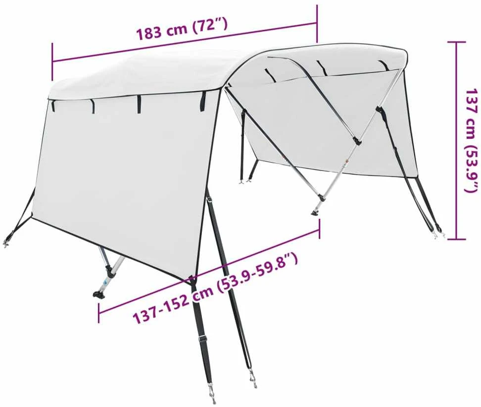 Bimini viršaus stogelis su sienomis, 183x(137-152)x137cm
