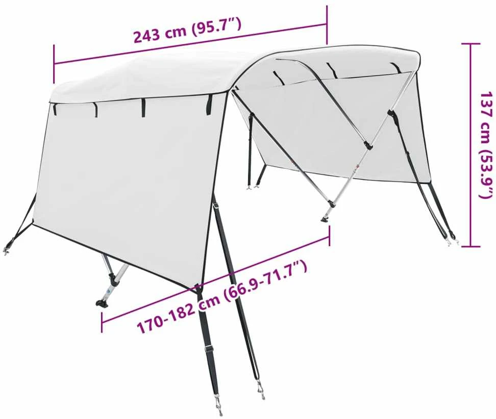 Bimini viršaus stogelis su sienomis, 243x(170-182)x137cm
