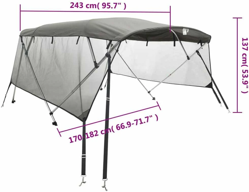 Bimini viršaus stogelis su sienomis, 243x(170-182)x137cm