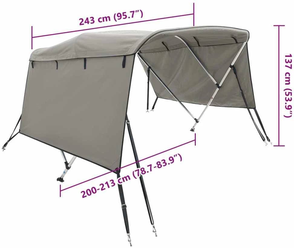 Bimini viršaus stogelis su sienomis, 243x(200-213)x137cm