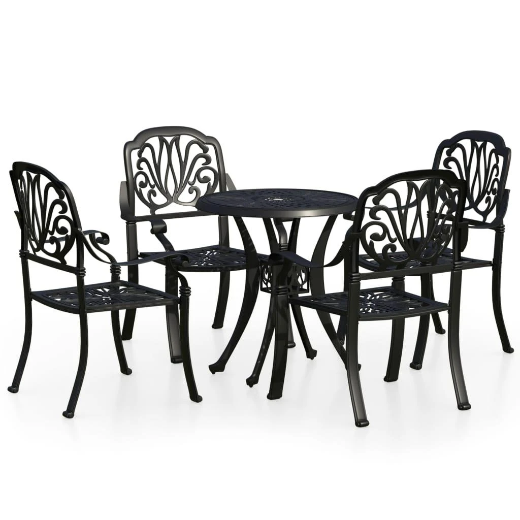 Lauko baldų komplektas Bistro baldų komplektas, 5 dalių, juodas, lietas aliuminis