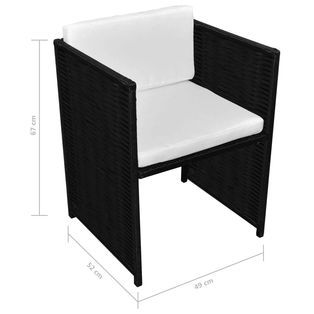 Lauko baldų komplektas Bistro baldų komplektas su pagalvėmis, 3d., juodas, polirat.