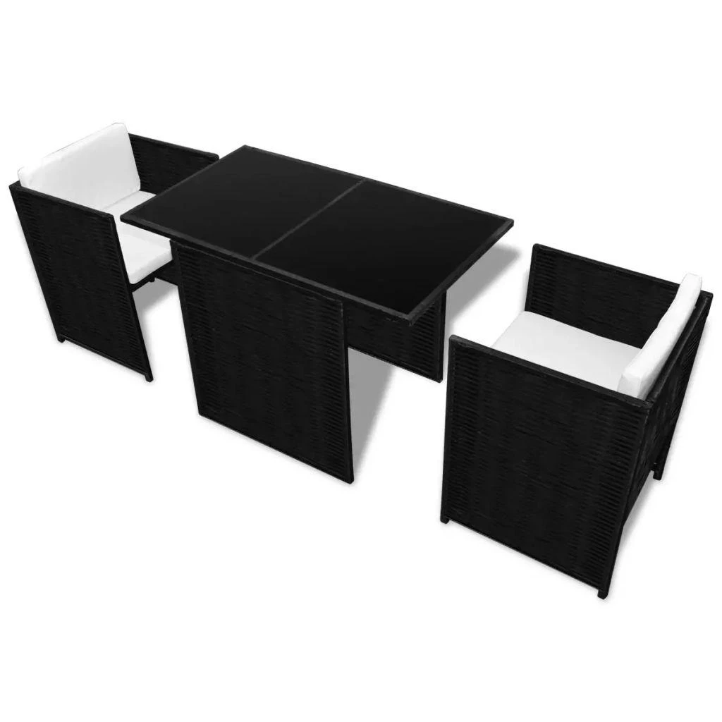 Lauko baldų komplektas Bistro baldų komplektas su pagalvėmis, 3d., juodas, polirat.