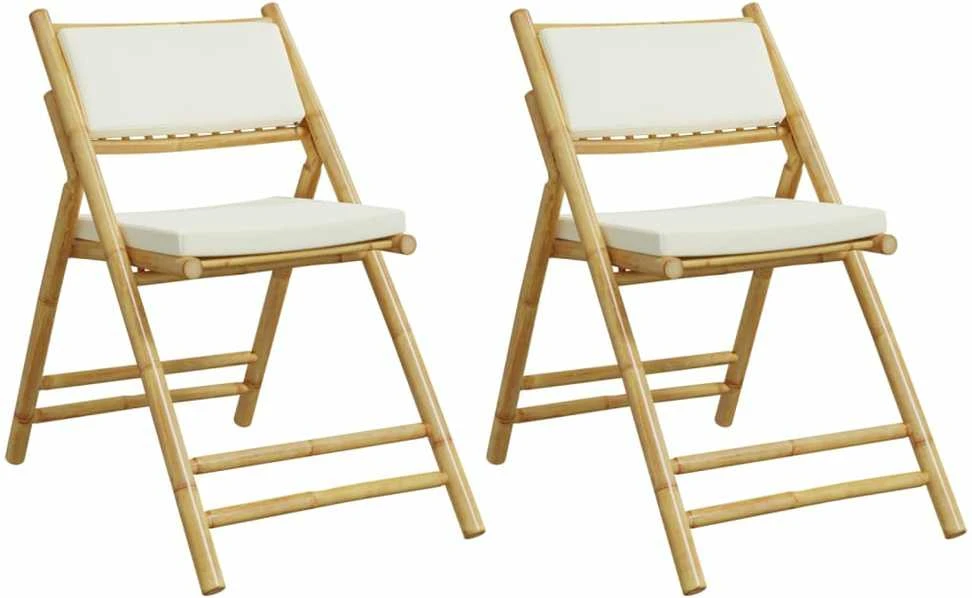 Bistro kėdės su kreminėmis pagalvėlėmis, 2vnt, bambukas