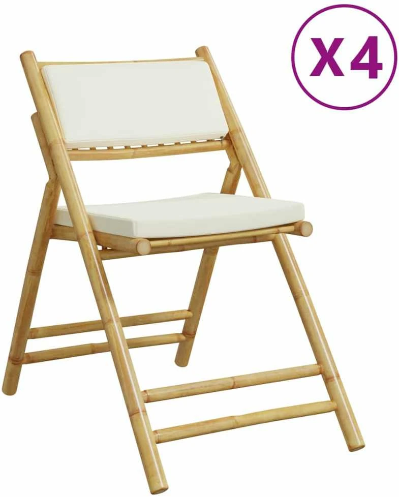 Bistro kėdės su kreminėmis pagalvėlėmis, 4vnt, bambukas