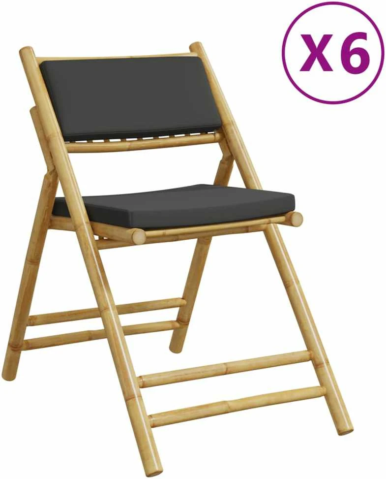Bistro kėdės su tamsiai pilkomis pagalvėlėmis, 6vnt., bambukas