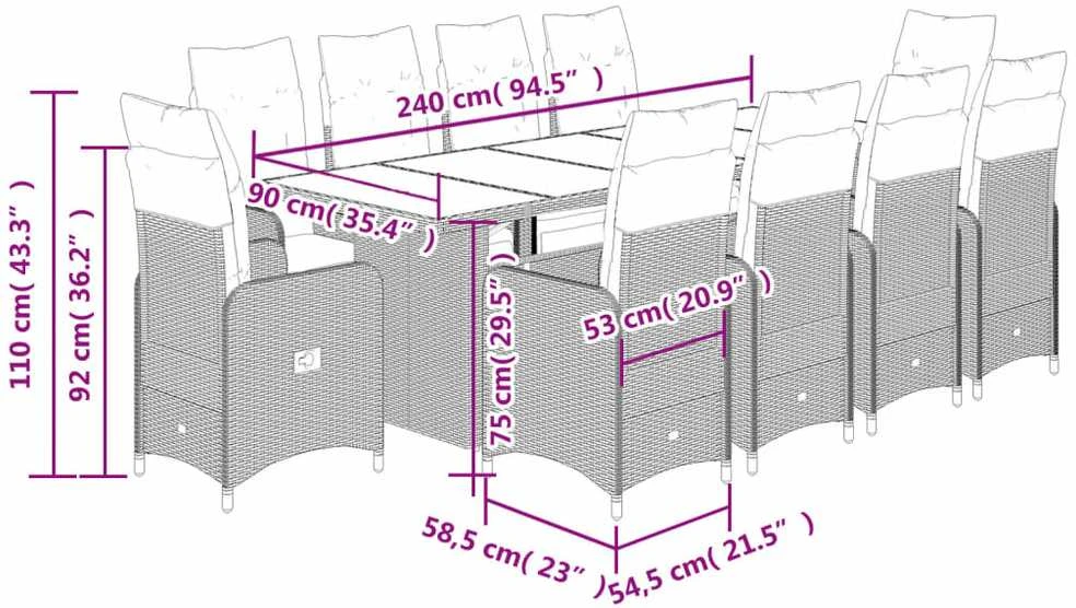 Lauko baldų komplektas Bistro komplektas su pagalvėlėmis, 11 dalių, rudas, poliratanas