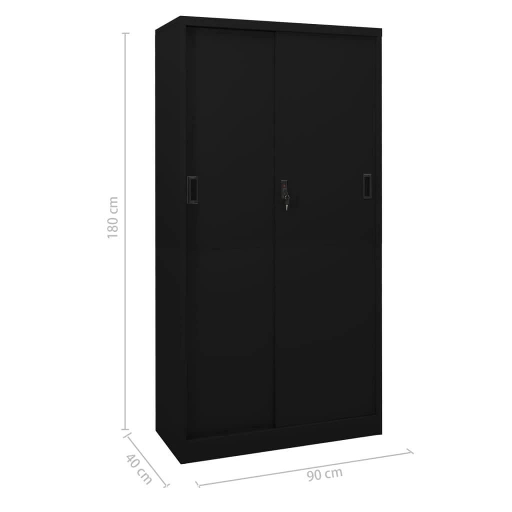 Biuro spintelė su stumdomom durim, juoda, 90x40x180cm, plienas