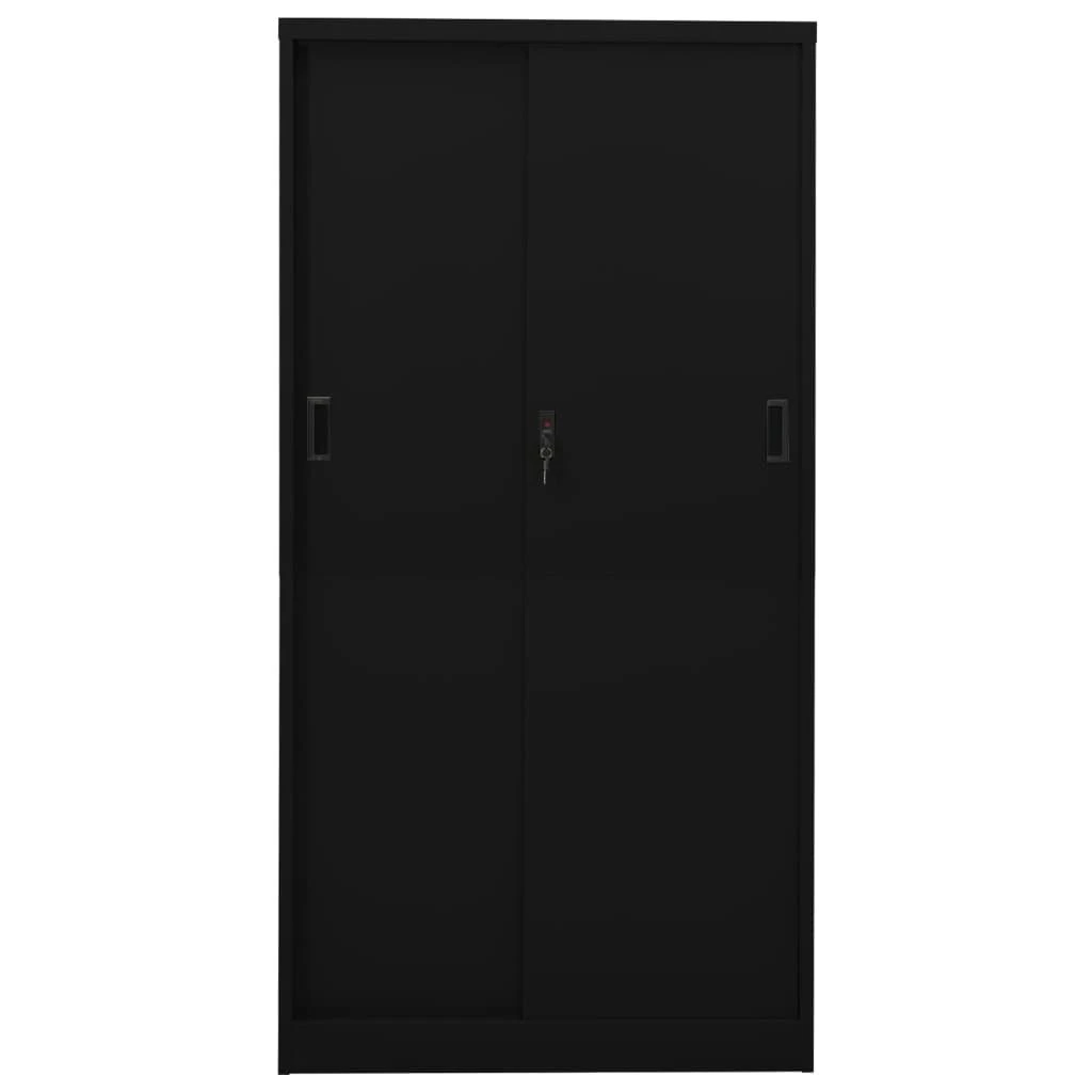 Biuro spintelė su stumdomom durim, juoda, 90x40x180cm, plienas
