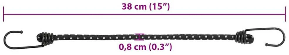 Bungee virvelės su juostelėmis ir kabliukais, 25vnt., 38cm