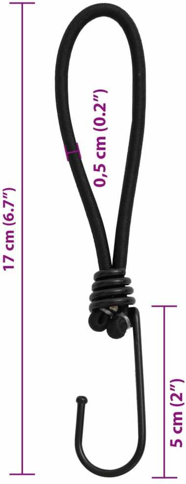 Bungee virvelės su kabliukais, 50vnt., 17cm